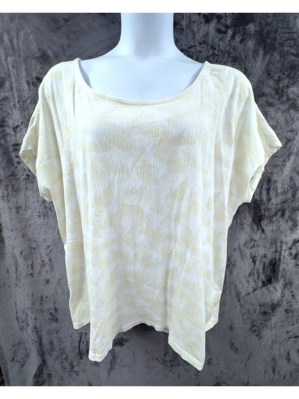 Lands End Women's 24W 26W Yellow Beige Floral Cotton Dolman Sleeve 3X Top